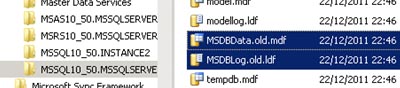 Llegados a este punto, podremos renombrar manualmente los ficheros de la base de datos MSDB, por ejemplo, utilizando Windows Explorer.