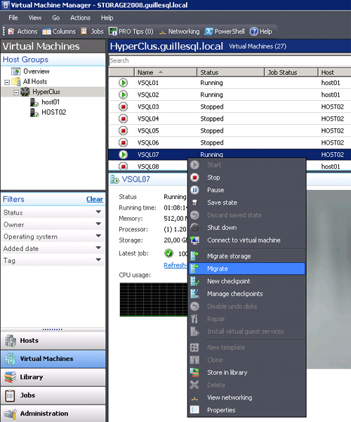 Migrar con Live Migration una Máquina Virtual desde Virtual Machine Manager 2008 R2