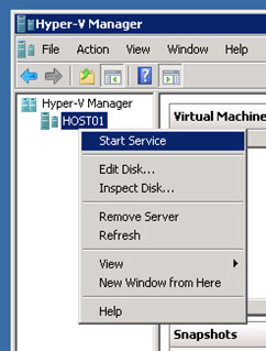 Modificado el fichero de configuración de la Máquina Virtual, deberemos iniciar el servicio de Hyper-V