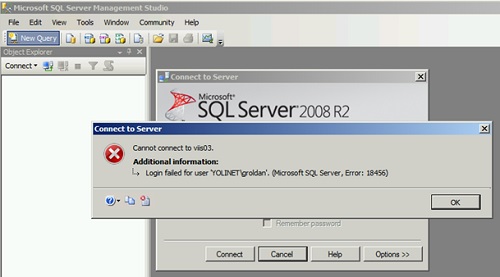 Por supuesto, si volvemos a habilitar el filtrado de SID (SID Filtering), al intentar acceder a SQL Server, nos quedaremos con las ganas: Login failed.