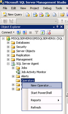 Ahora que ya hemos configurado el Agente de SQL Server para el envío de correo electrónico con Database Mail, estamos en situación de poder crear Operadores. Para ello, utilizaremos la opción New Operator del menú contextual del elemento SQL Server Agent – Operators.