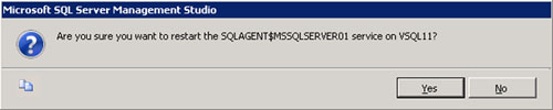 Se nos solicitará confirmación para el reinicio del Agente de SQL Server. Click Yes para continuar.