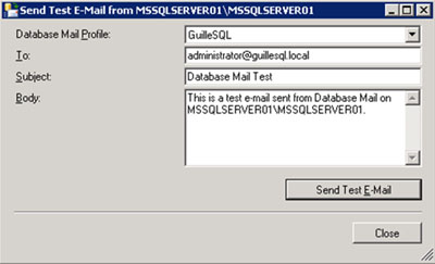 En la pantalla Send Test E-Mail, especificaremos los datos del correo electrónico de prueba que deseamos enviar, y click en Send Test E-mail.