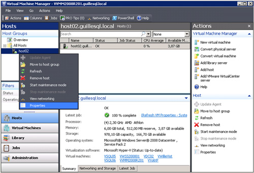 Menú contextual de un Host en Virtual Machine Manager 2008 R2