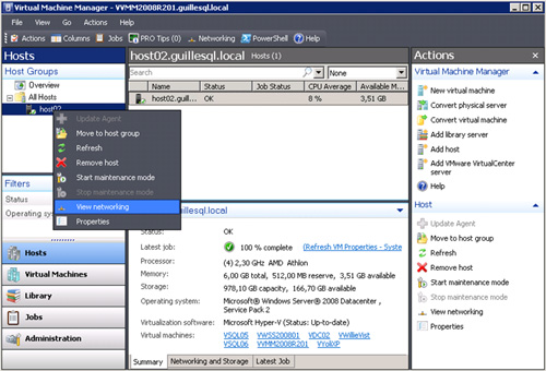 Opción View Networking de un Host Hyper-V en Virtual Machine Manager 2008 R2