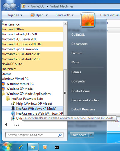 Aplicaciones Publicadas utilizando Windows Virtual PC y Windows XP Mode.