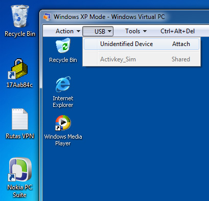 Windows Virtual PC permite acceder a los dispositivos USB desde las Máquinas Virtuales.