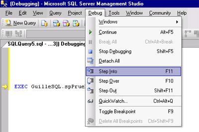 Cómo depurar en SQL Server 2008 con Query Analyzer. Depurar SQL Server 2008 Step Into, Step Over, Step Out y Continue con SQL Server Management Studio (SSMS).